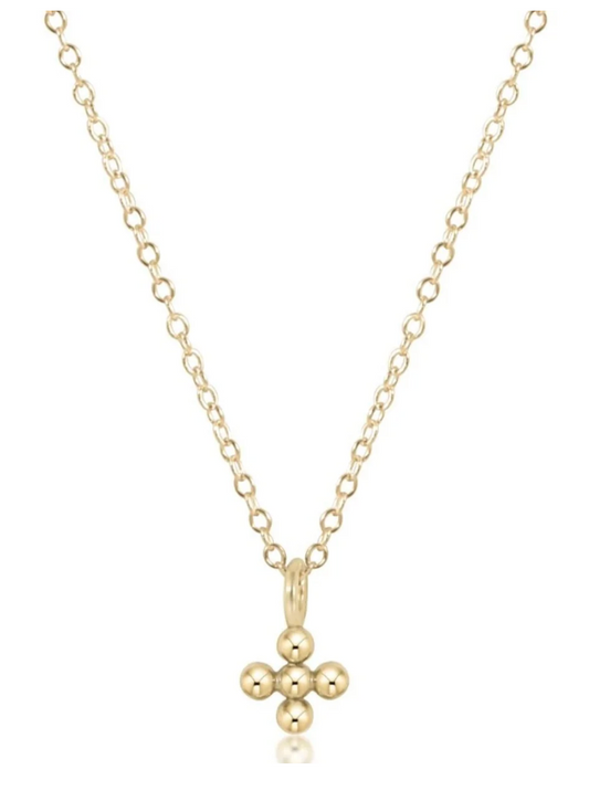 16" Necklace Gold - Signature Cross Beaded Small Gold Charm