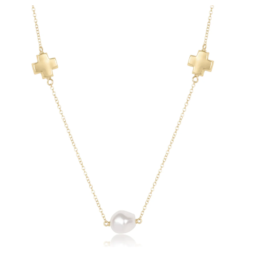 17" Choker Signature Cross Admire Simplicity Chain Gold- Pearl