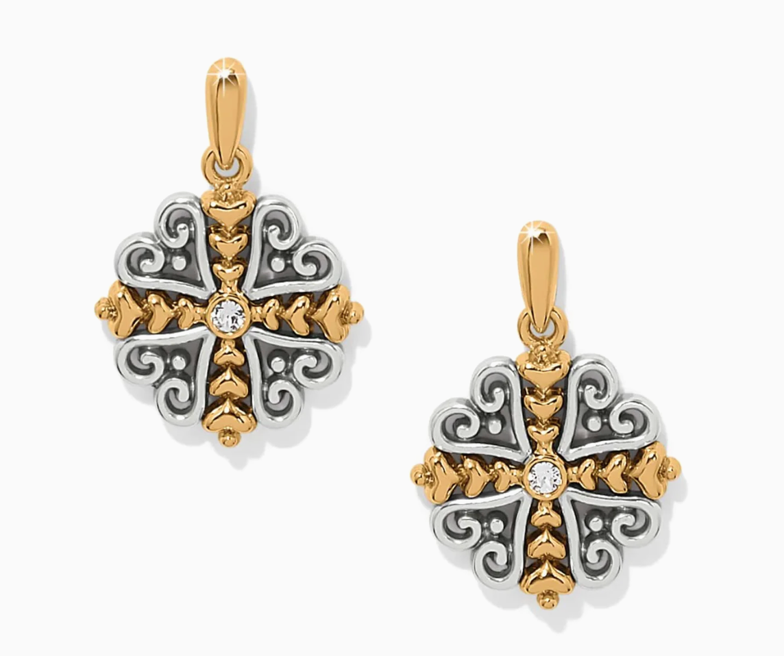 Alcazar Heart Two Tone Post Drop Earrings