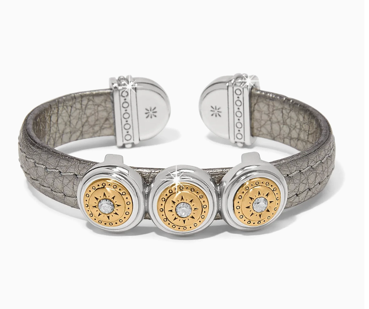 Mosaic Two Tone Leather Disc Cuff Bracelet