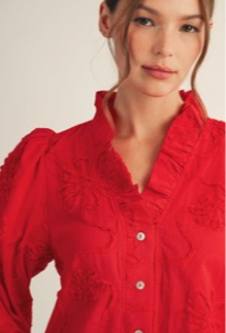 Button Down 3d Floral Top