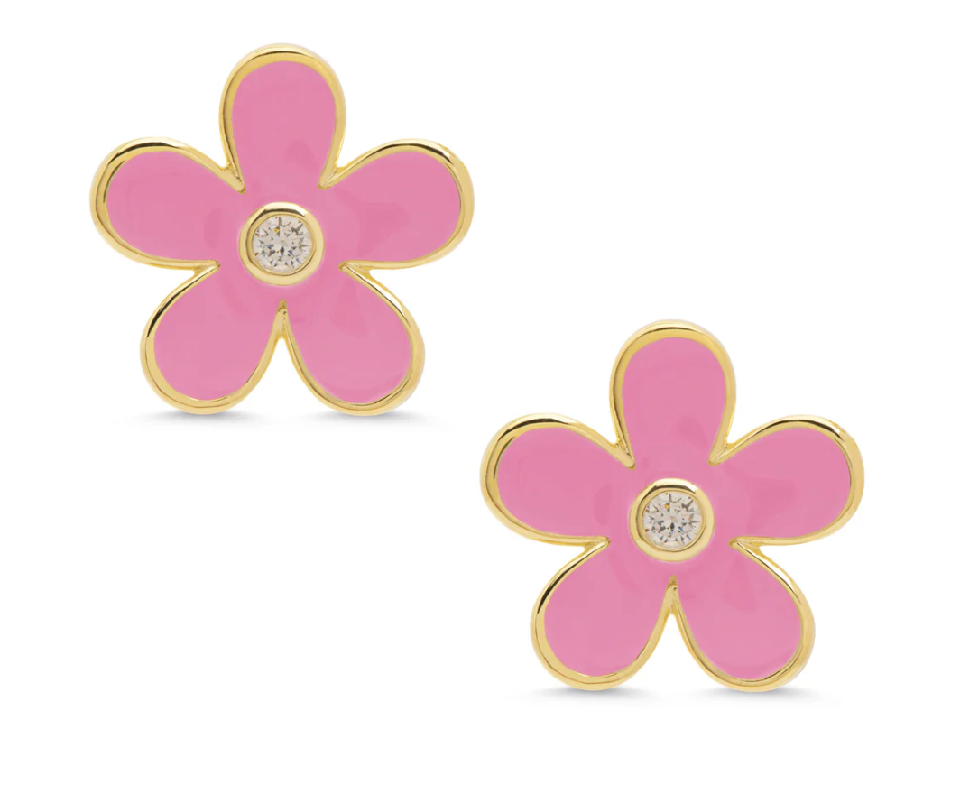 Flower CZ Stud Earrings - Pink
