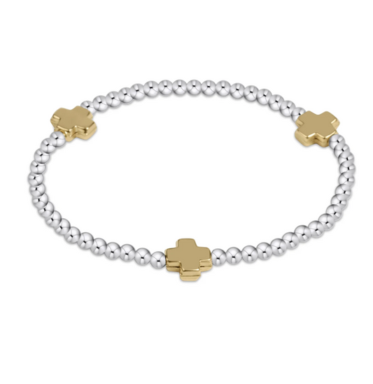 Signature Cross 3mm Mixed Metal Bracelet - Gold