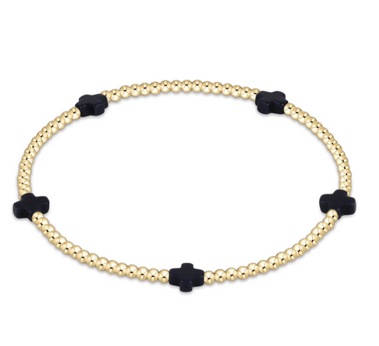 Signature Cross Small 2mm Gold Bracelet - Navy