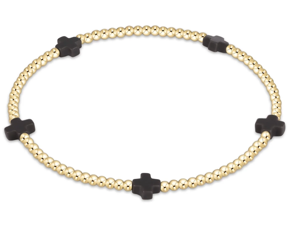 Signature Cross Small 2mm Gold Bracelet - Charcoal