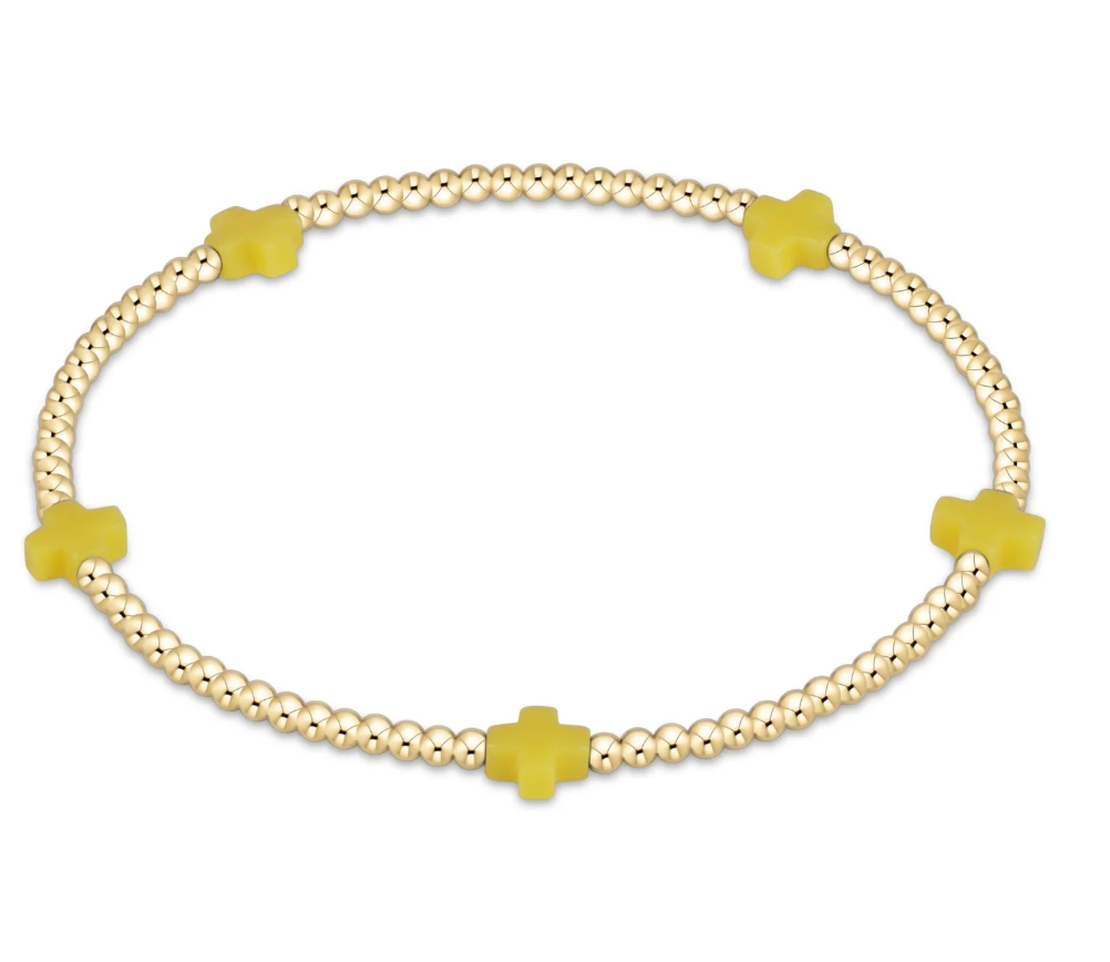 Signature Cross Small 2mm Gold Bracelet - Canary