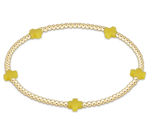 Signature Cross Small 2mm Gold Bracelet - Canary