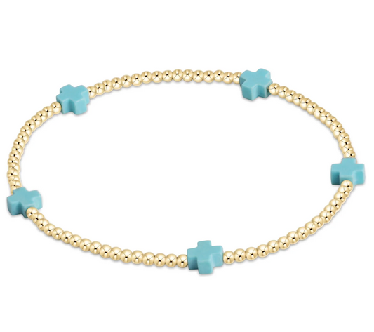 Signature Cross 3mm Gold Bracelet - Turquoise
