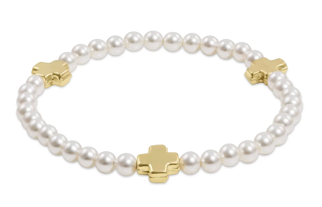 Signature Cross 4mm Pearl Bracelet - Gold