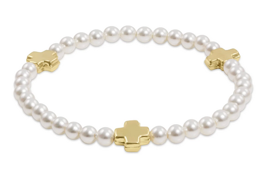 Signature Cross 4mm Pearl Bracelet - Gold
