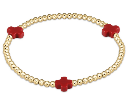Signature Cross Small 2mm Gold Bracelet - Red
