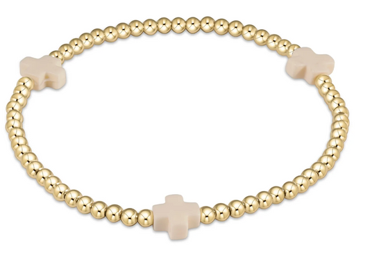 SIGNATURE CROSS GOLD PATTERN 3MM BEAD BRACELET - OFF-WHITE