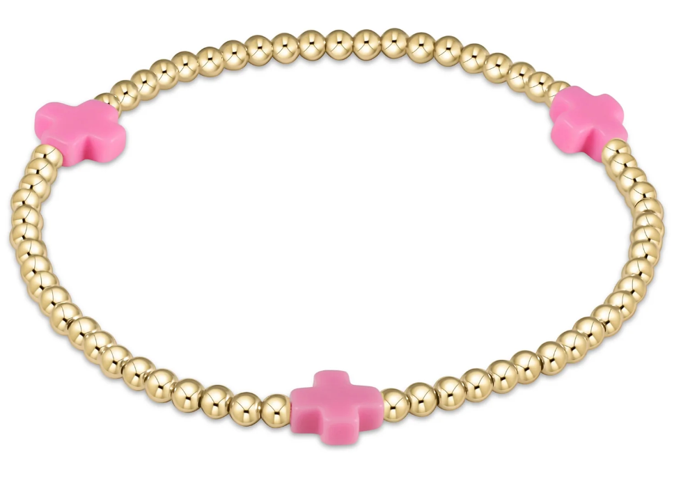 Signature Cross 3mm Gold Bracelet - Bright Pink