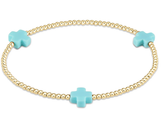 Signature Cross 2mm Gold Bracelet - Turquoise
