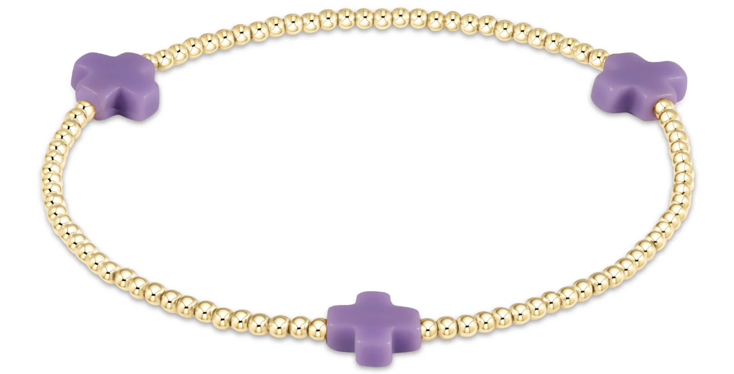 Signature Cross 2mm Gold Bracelet - Purple