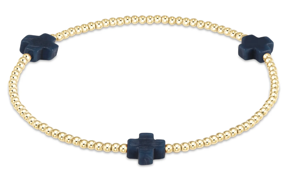 Signature Cross 2mm Gold Bracelet - Navy