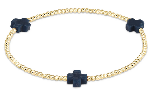 Signature Cross 2mm Gold Bracelet - Navy