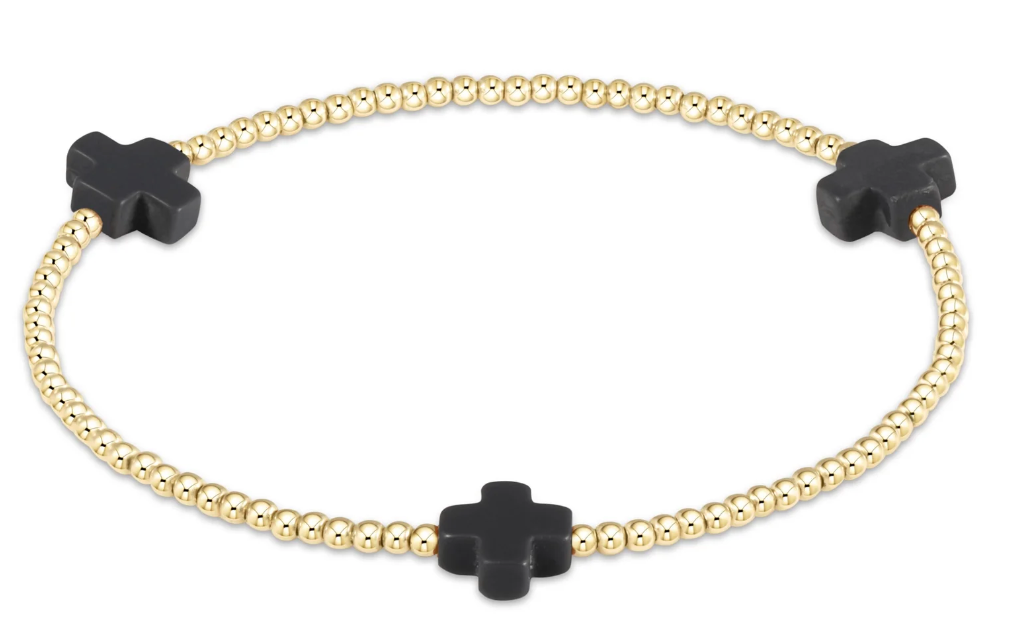 Signature Cross 2mm Gold Bracelet - Charcoal