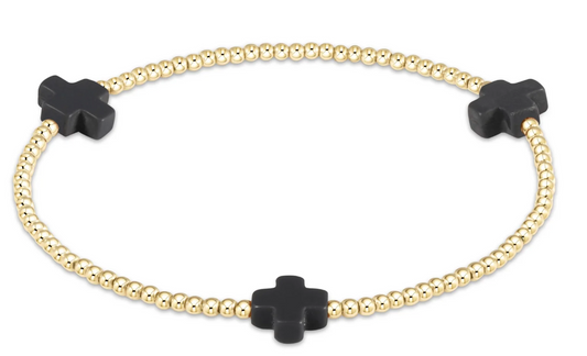Signature Cross 2mm Gold Bracelet - Charcoal
