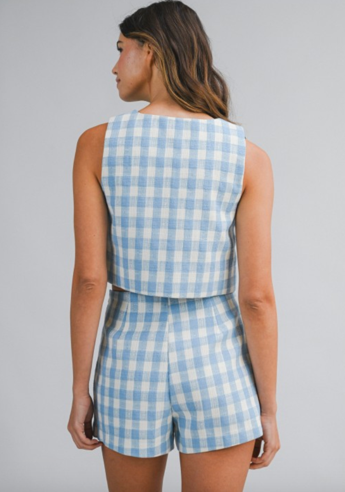 GINGHAM SCALLOP CROP TOP AND SKORT SET