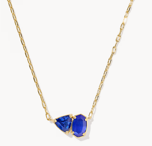 TATUM SHORT PENDANT NECKLACE GOLD COBALT MIX