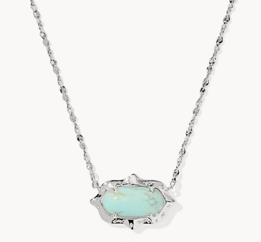 ELISA SCALLOP FRAME SHORT PENDANT NECKLACE SILVER SEA GREEN CHRYSOCOLLA
