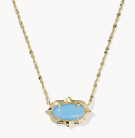 ELISA SCALLOP FRAME SHORT PENDANT NECKLACE GOLD SKY BLUE IRIDESCENT ABALONE