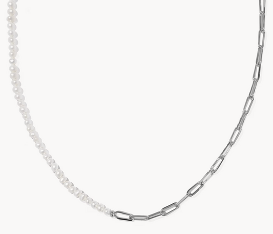 MARKIE HALF CHAIN NECKLACE SILVER FRESHWATER CULTURED PEARL