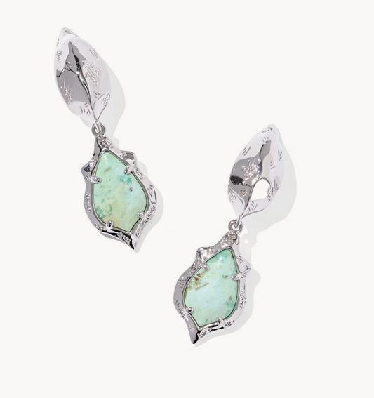 ADRIANA SCALLOP FRAME HUGGIE EARRINGS SILVER SEA GREEN CHRYSOCOLLA
