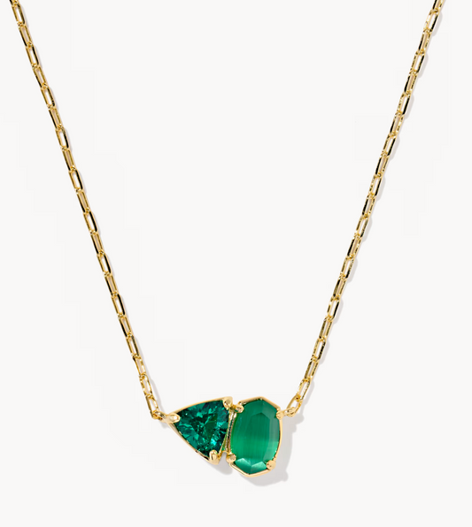 TATUM SHORT PENDANT NECKLACE GOLD DARK GREEN MIX