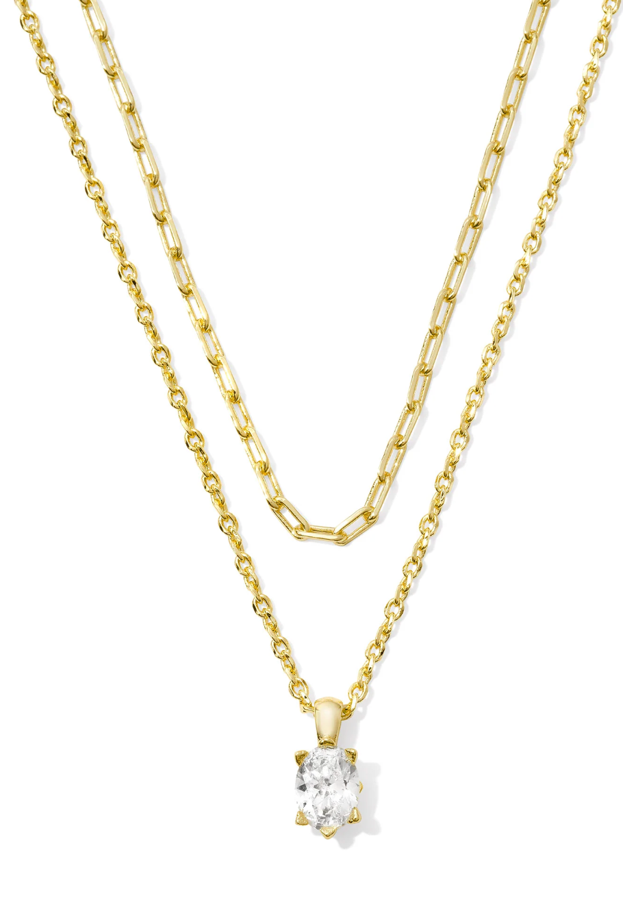 CAILIN MULTI STRAND NECKLACE GOLD WHITE CRYSTAL