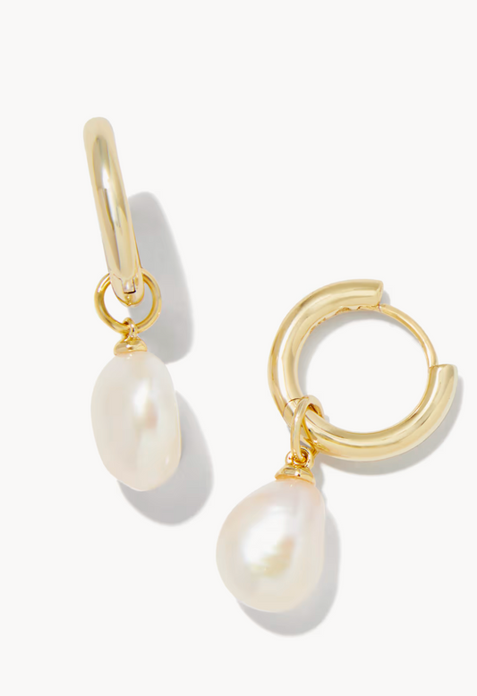 Willa Gold Pearl Huggie Earrings in Freshwater