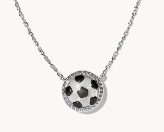 SOCCER SHORT PENDANT NECKLACE SILVER IVORY MOTHER OF PEARL