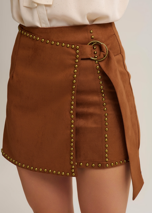 Studded Wrap Mini Skirt with Belt Detail