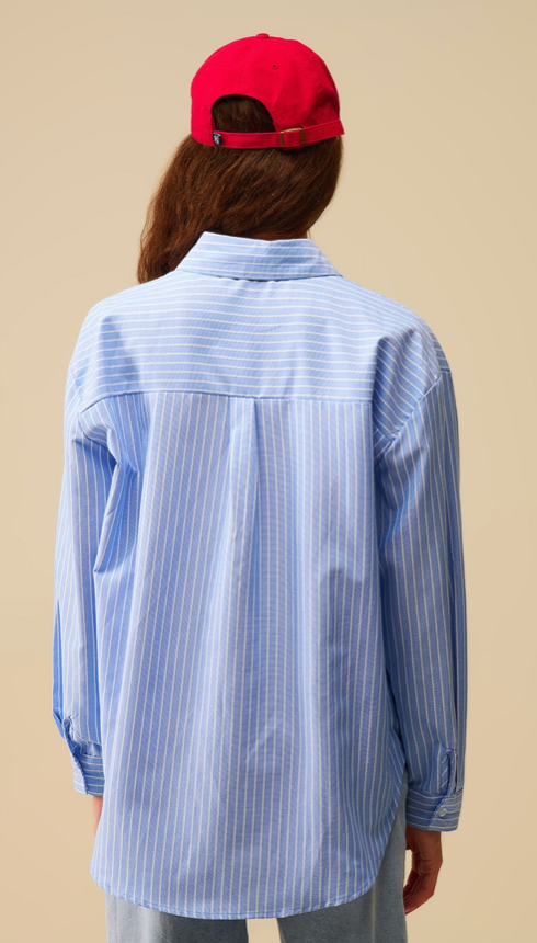 Striped shirt with red heart embroidery