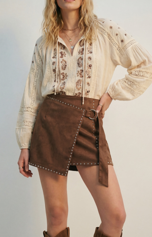 Studded Wrap Mini Skirt