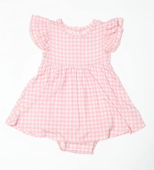 BODYSUIT DRESS-GINGHAM COTTAGE PINK