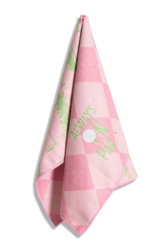 On Par Waffle Sports Towel    Pink/Green    17x24