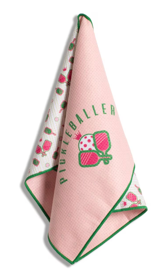 Pickleball Waffle Sports Towel     Pink/Green    17x24