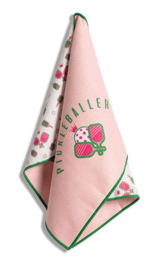 Pickleball Waffle Sports Towel     Pink/Green    17x24