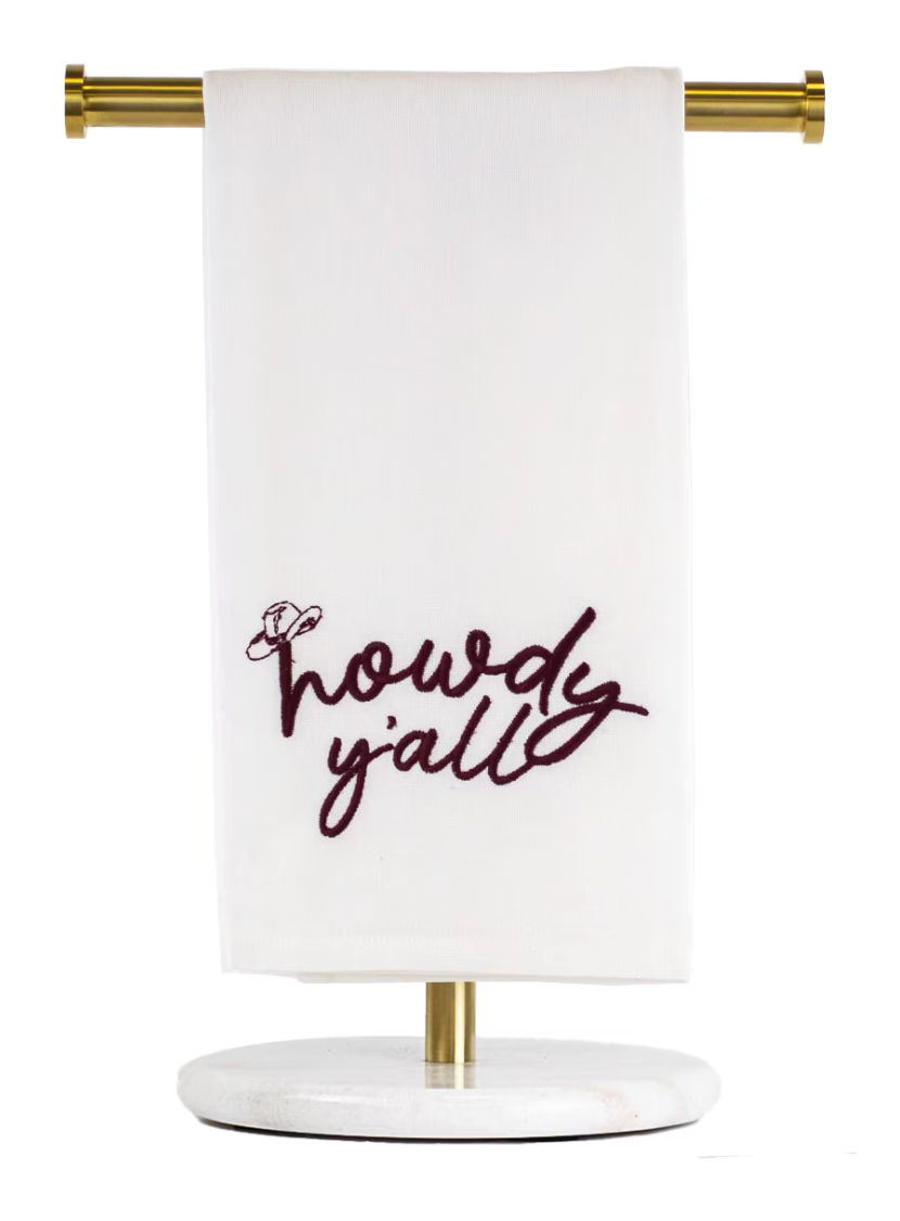 Howdy Y'all Embroidered Hand Towel   White/Maroon   20x28