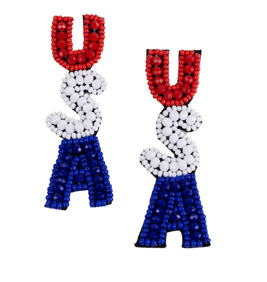 USA Beaded Earrings   Red/White/Blue   2.5"