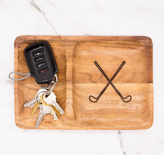 Golf Etched Wood Valet Tray   Natural   10x7x1