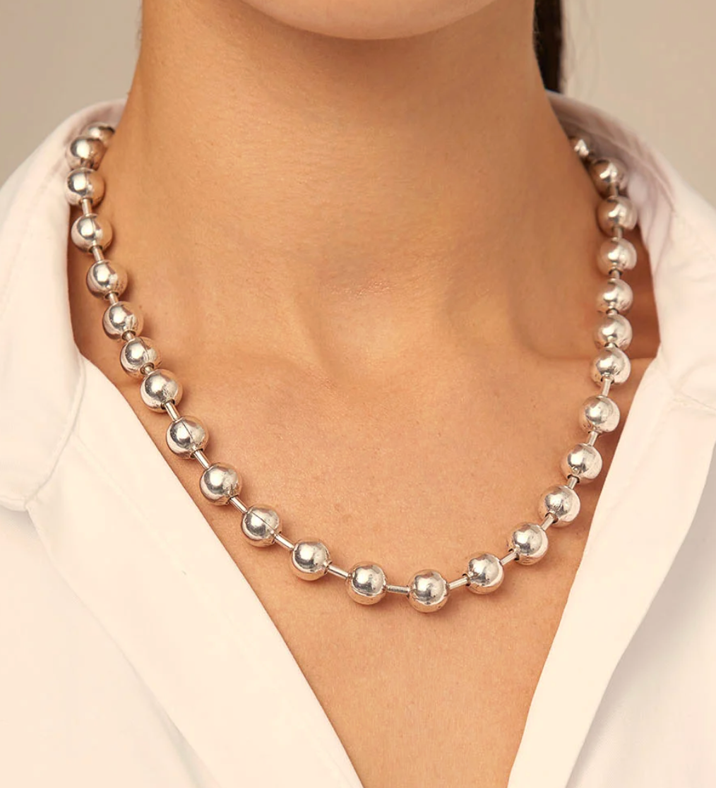 Sterling silver-plated bead necklace