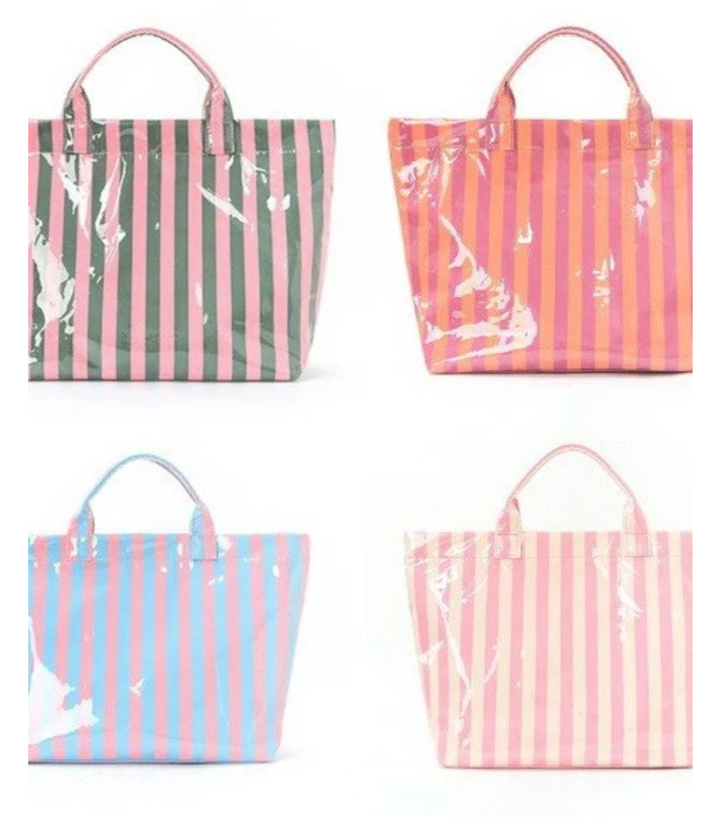LARGE STRIPED VINYL TOTE BAG