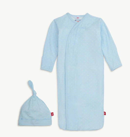 PIN DOT BLUE GOWN + HAT SET