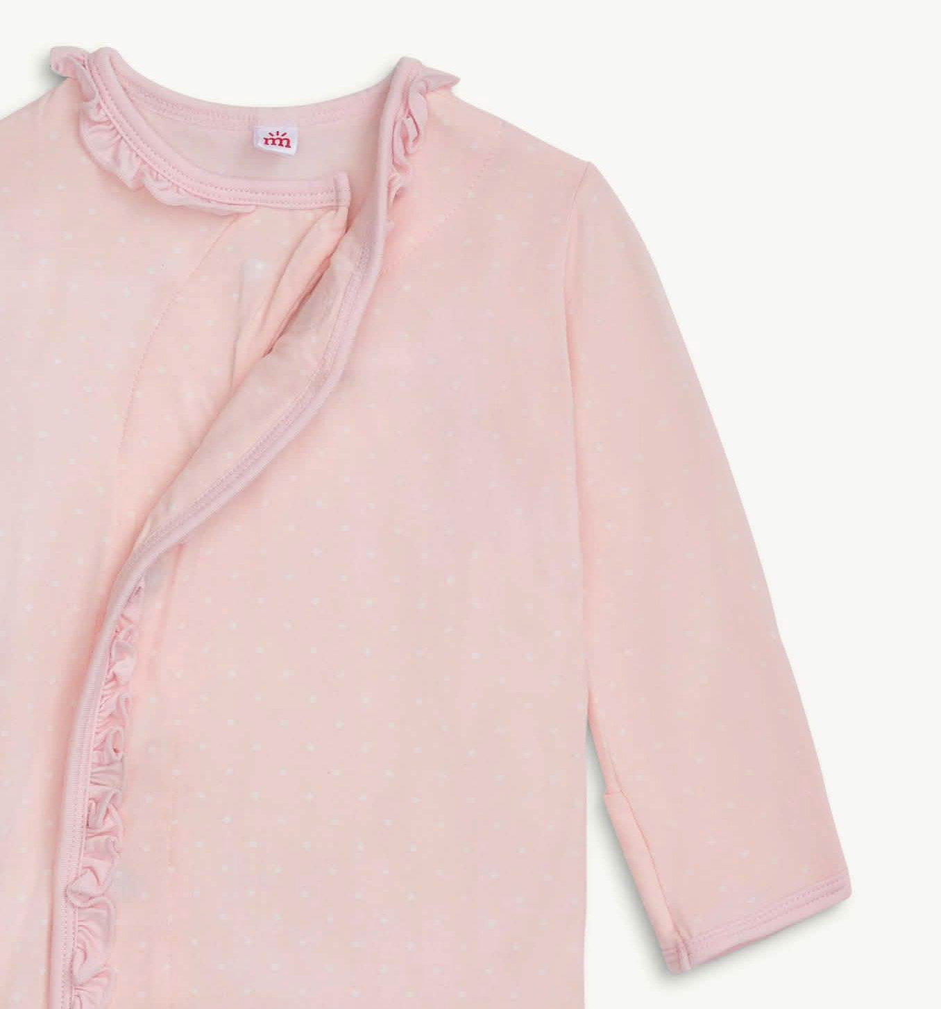 PIN DOT PINK RUFFLE PLACKET GOWN + HAT SET NB-3M