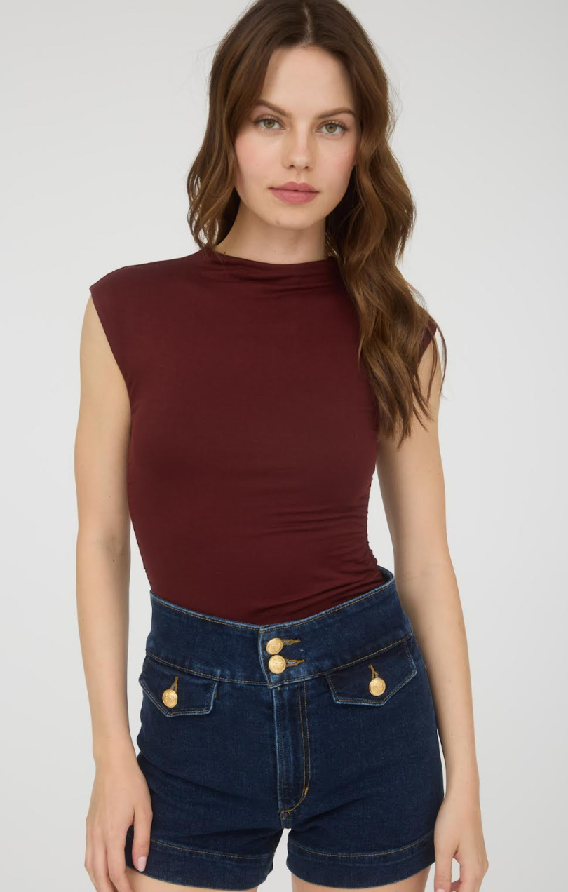 REVERSIBLE FUNNEL NECK SCRUNCH KNIT TOP