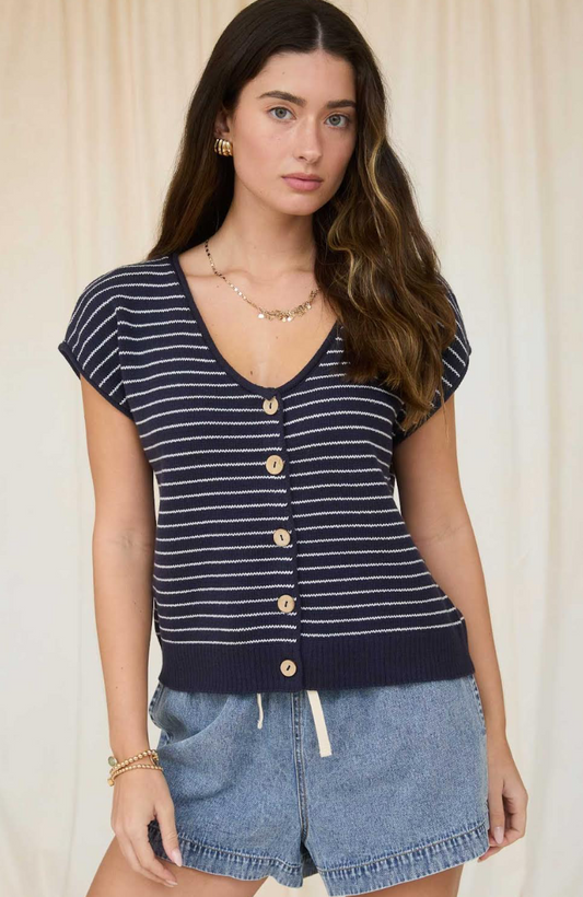 STRIPE SCOOP NECK SHORT SLEEVE CARDIGAN