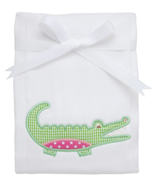 Alligator Applique Burp, Pink